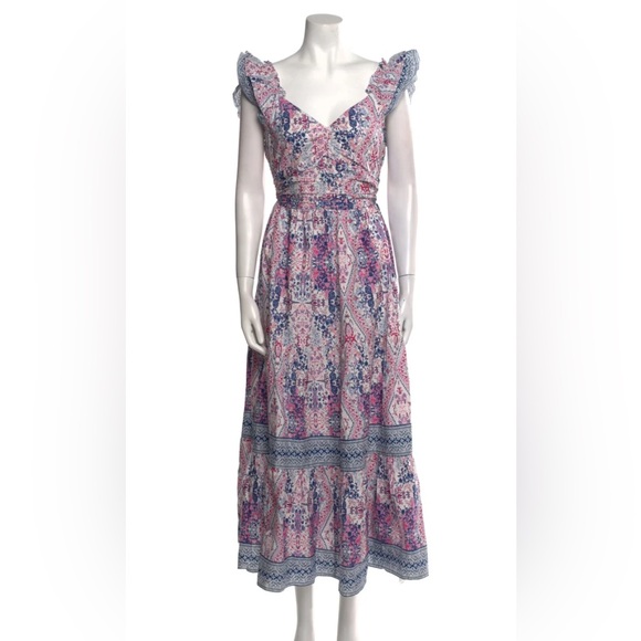 Caroline Constas Pink and Blue Diamond Floral Print Maxi Dress Sz L 10/12 - Picture 1 of 16